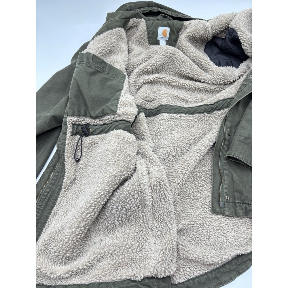 Carhartt Crawford Women's L Olive Sherpa Lined Parka Gorpcore Hiking Camping - Picture 3 of 11